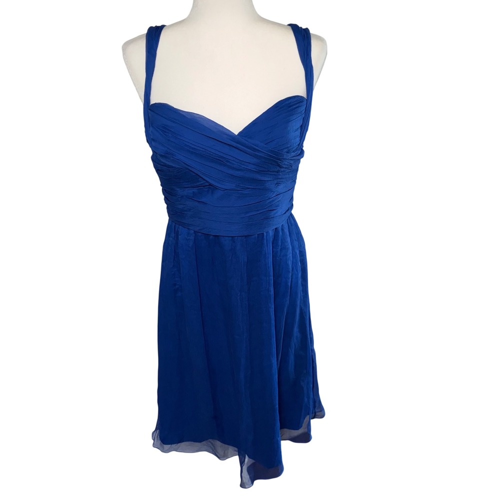 Amsale Royal Blue 100% Silk Chiffon Sweetheart Cocktail Dress Size 10 Homecoming